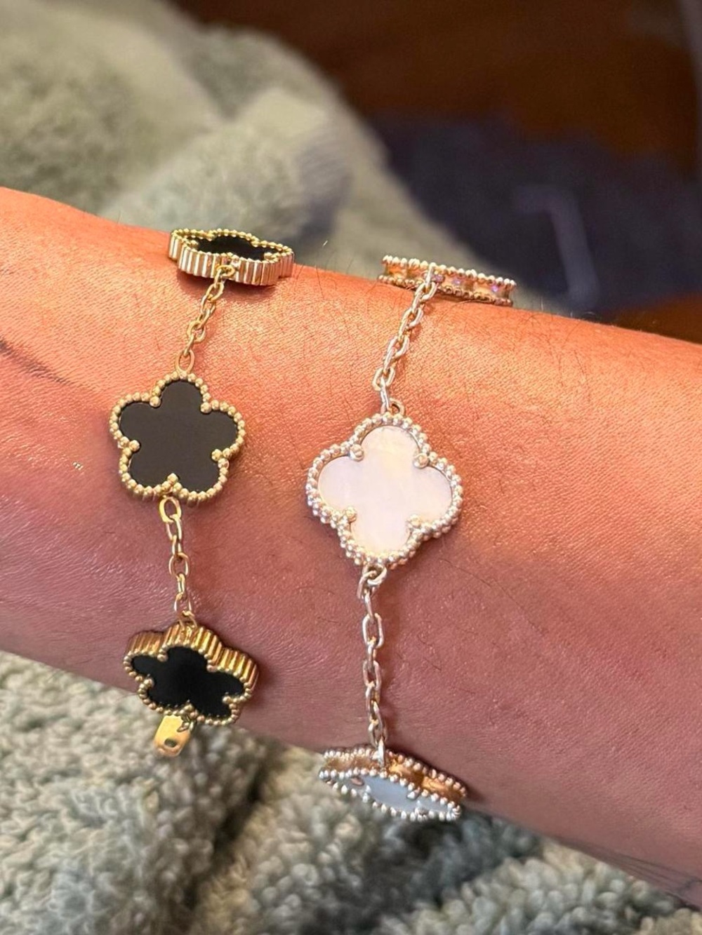 Gold Clover-Link Bracelets (white & black)